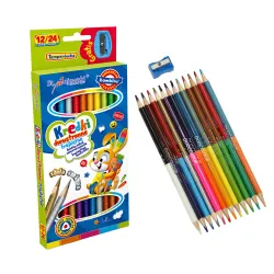 Kredki Trójkątne Dwustronne + Temperówka Bambino 24 kolory