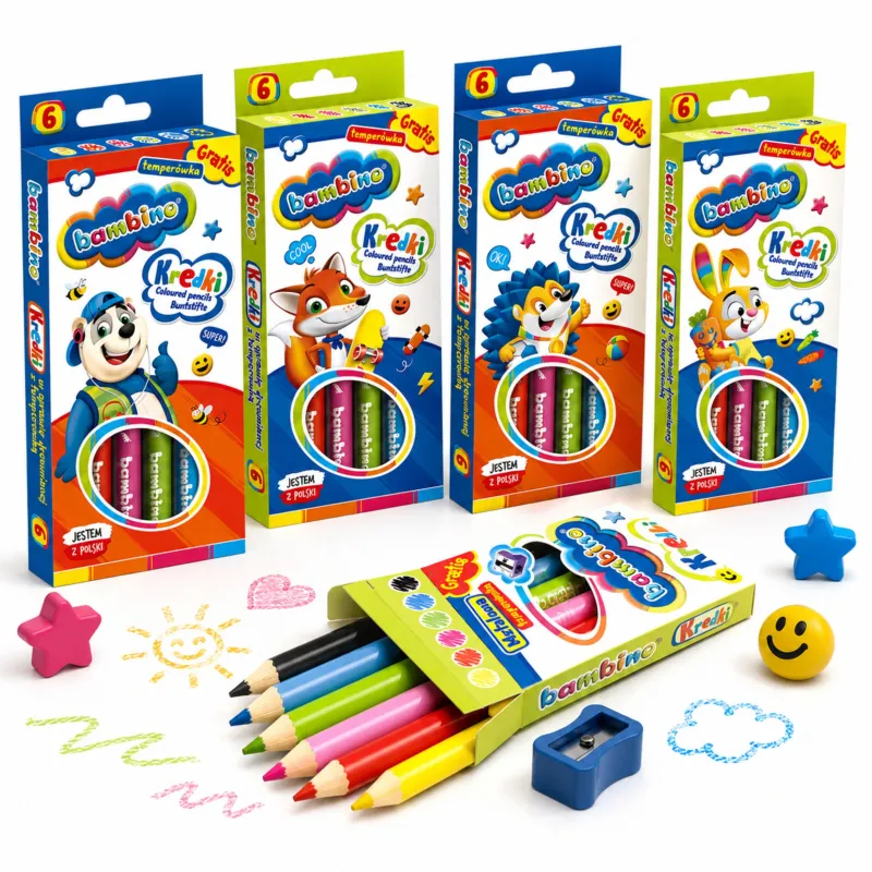 Kredki Drewniane Bambino 6 Kolorów