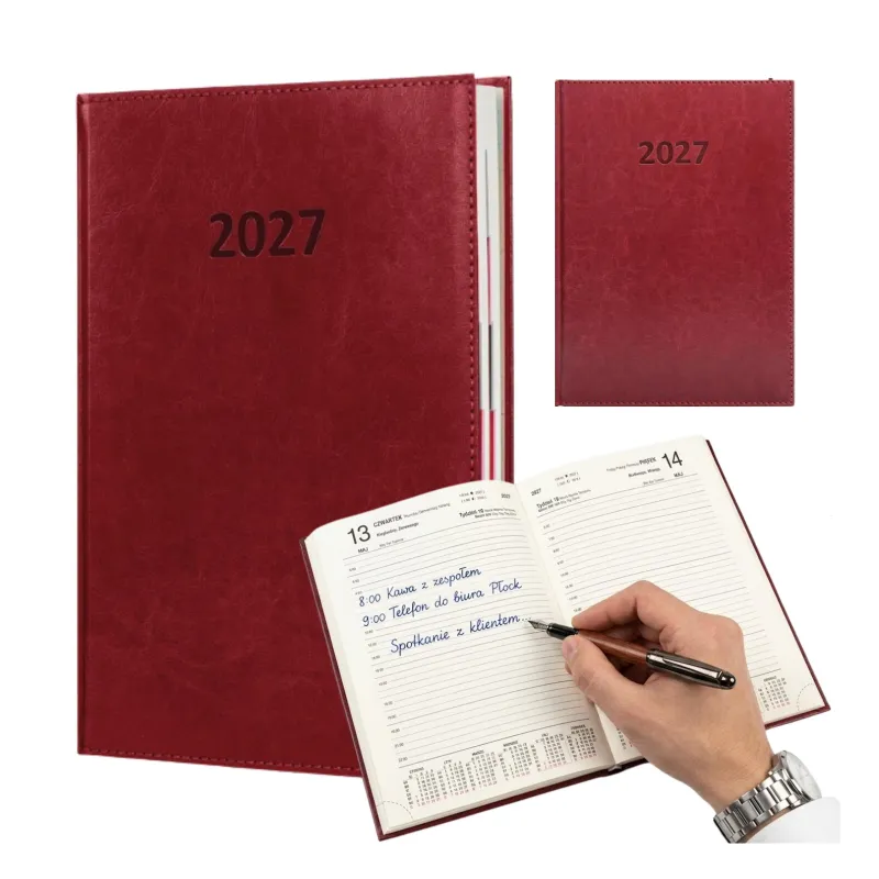 Kalendarz 2027 Agenda A4 Dzienny Bordowy 1625