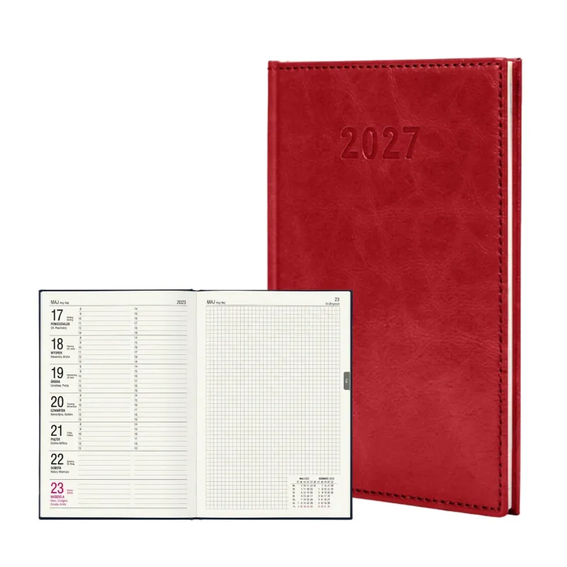 Kalendarz 2027 Agenda A5 Tygodniowy Czerwony 2929