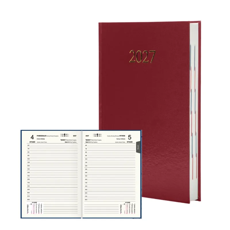 Kalendarz 2027 PLANER A5 Dzienny Bordo 2608
