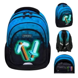 Plecak Chłopięcy 3-komorowy Niebieski AB330 BLUE PIXEL Astrabag