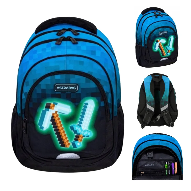 Plecak Chłopięcy 3-komorowy Niebieski AB330 BLUE PIXEL Astrabag