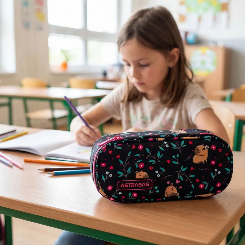 Dziewczęcy Piórnik Szkolny Usztywniany ASTRA AC6 FLOWER CAPY