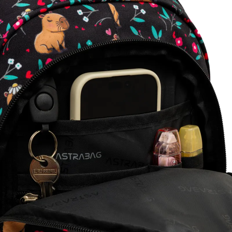 Plecak Dziewczęcy 3-komorowy Czarny AB330 FLOWER CAPY Astrabag