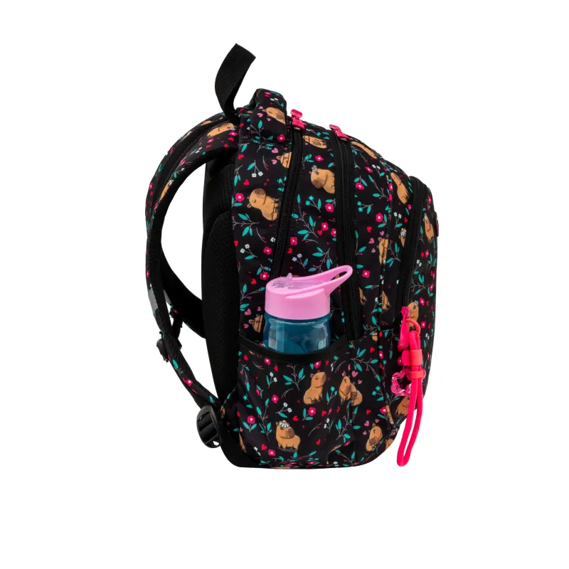 Plecak Dziewczęcy 3-komorowy Czarny AB330 FLOWER CAPY Astrabag