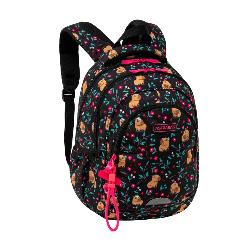 Plecak Dziewczęcy 3-komorowy Czarny AB330 FLOWER CAPY Astrabag