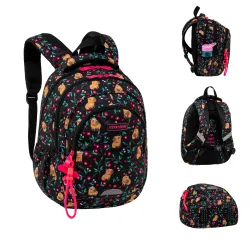 Plecak Dziewczęcy 3-komorowy Czarny AB330 FLOWER CAPY Astrabag
