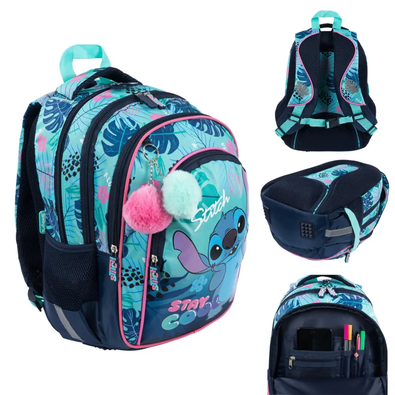 Plecak Szkolny Dziewczęcy 4-komorowy St. Right Niebieski STITCH STAY COOL