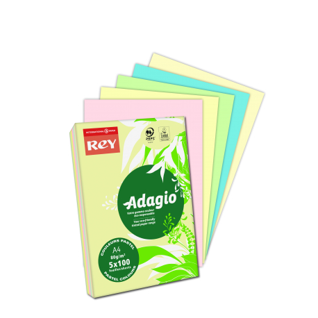 PAPIER KSERO A4/80G REY ADAGIO MIX PASTELOWY 5X100