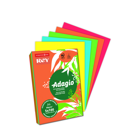 PAPIER KSERO A4/80G REY ADAGIO MIX INTENSYWNY 5X100