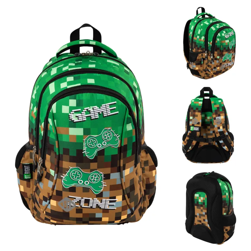 Plecak Szkolny Chłopięcy 3-komorowy St. Right Zielony GAME ZONE