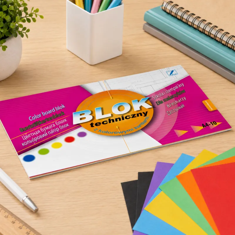Blok Techniczny z Kolorowymi Kartkami A4 10 kartek 170 g Kreska
