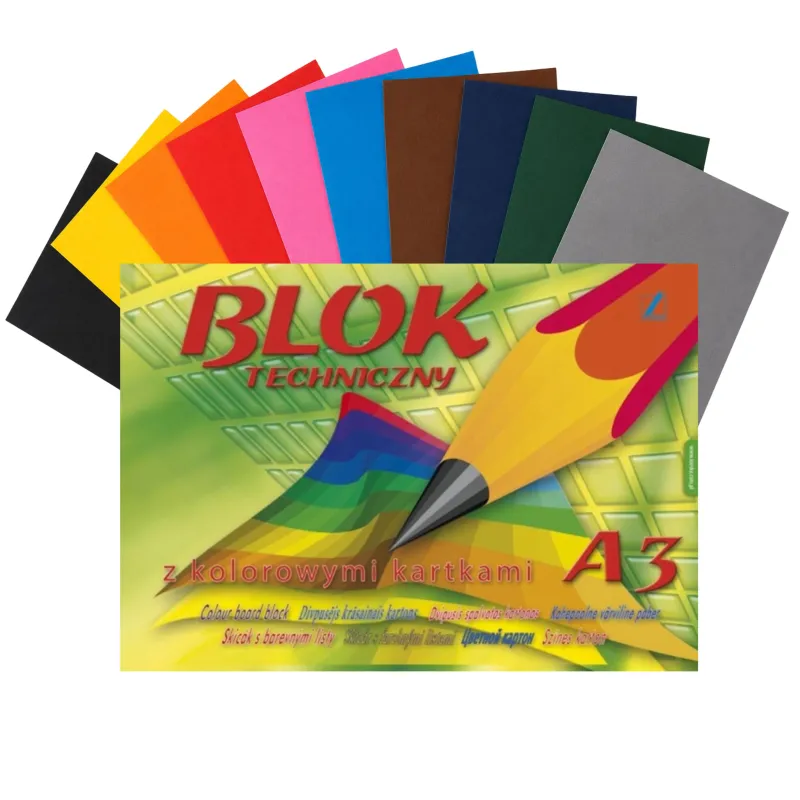 Blok Techniczny z Kolorowymi Kartkami A3 10 Kartek 170 g Kreska