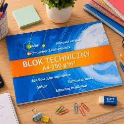 Blok Techniczny z Białymi Kartkami A4 10 Kartek 250 g Kreska