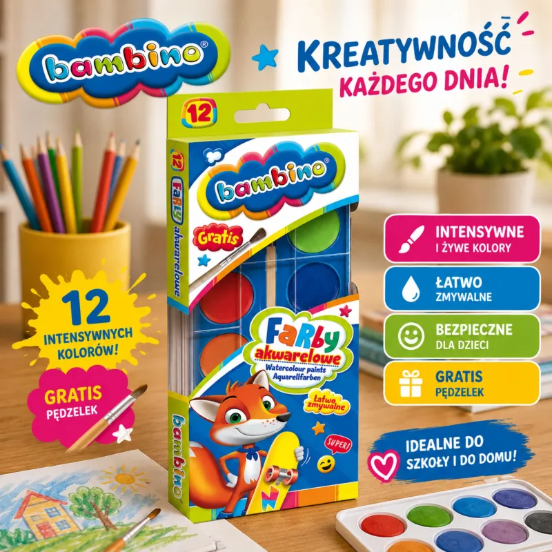 Farby Akwarelowe Bambino 12 Kolorów